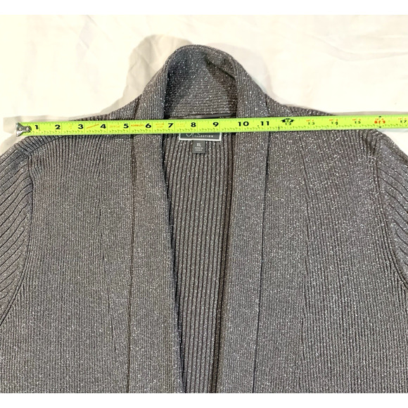 JM Collection Cardigan Women's XL Open Front Gray Silver Sparkle Glitter Stretch - Picture 10 of 13